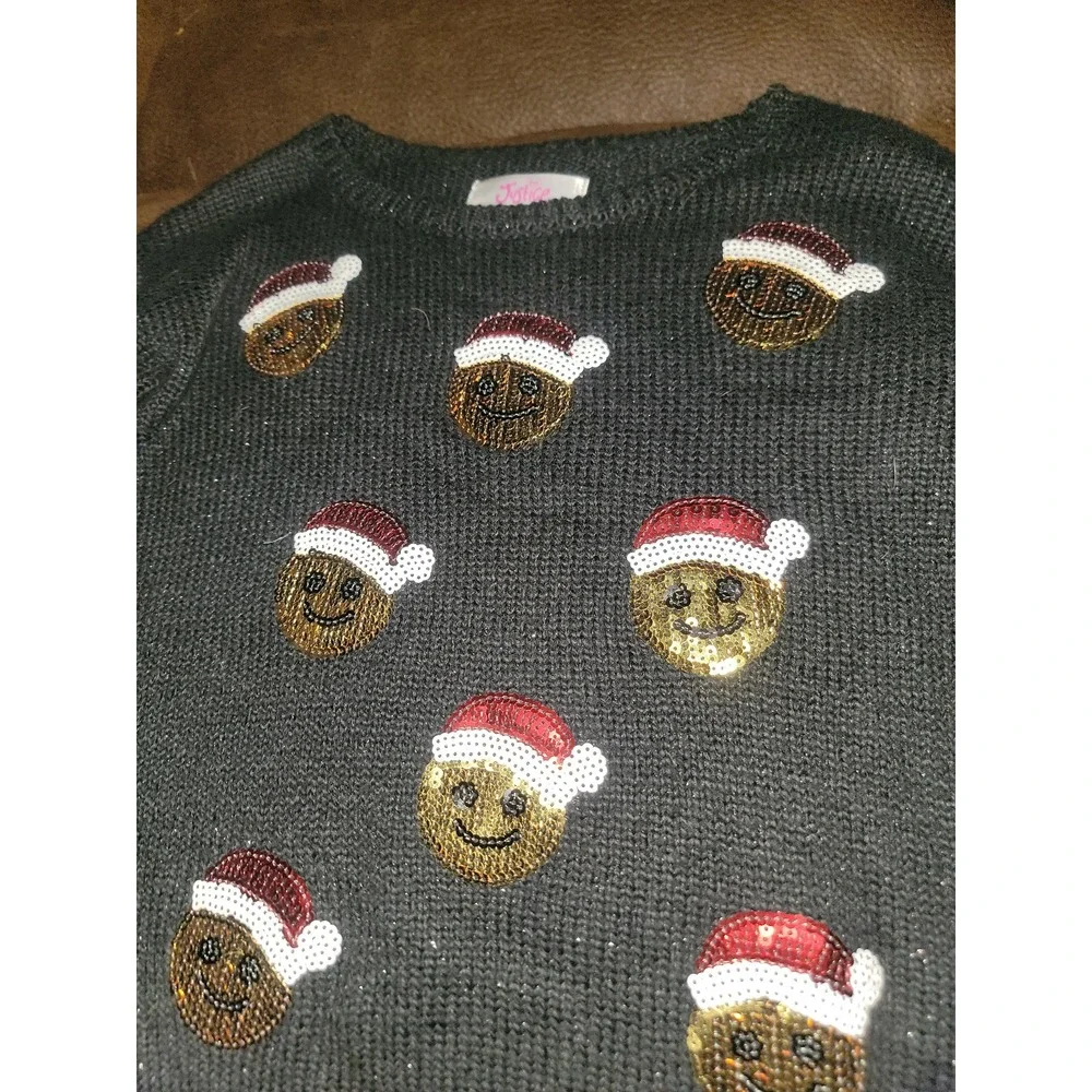 Justice Christmas holiday santa emoji sweater size 8 black‎
